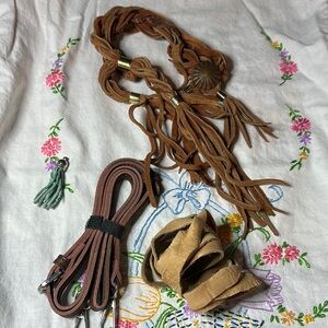 Various Brown Leather Braided pieces light and dark Color’s, braided hat band